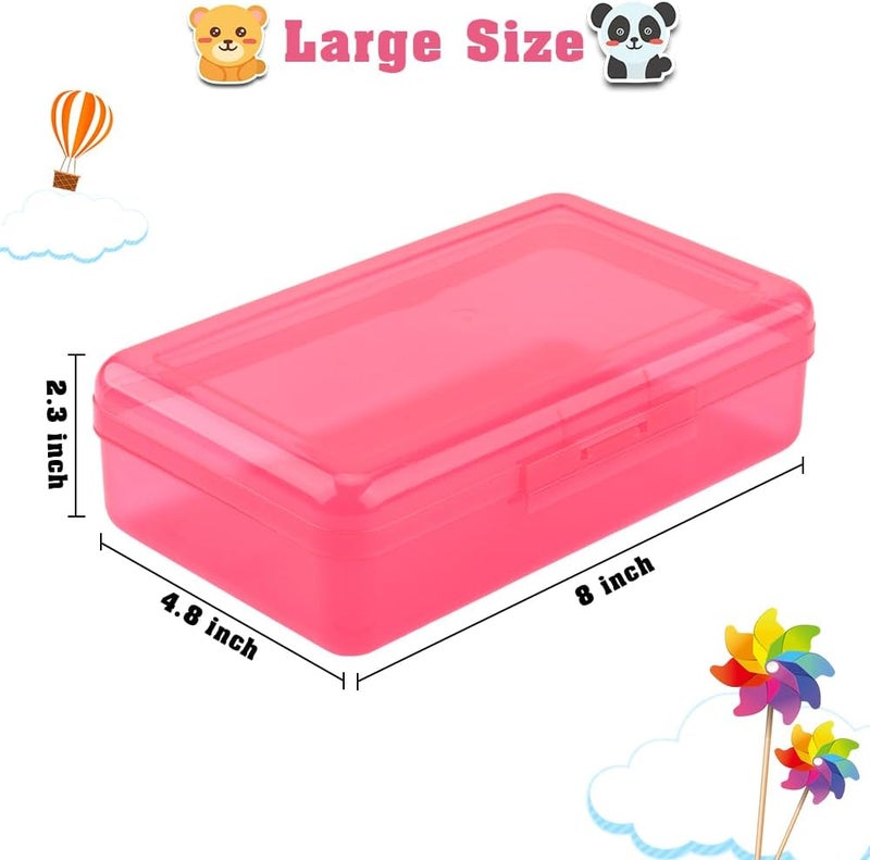 BOEIAC Pencil Box, Plastic Clear Pencil Case, 1 Pack Large Capacity Hard Pencil Case, Clear Crayon Box with Snap-tight Lid Stackable Design, Plastic Storage Box for Office Supplies, Pink Style 2 - Image 2